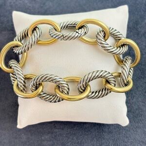 David Yurman 925 & 18k Gold XL Oval Link Bracelet 6-6.5" | Medium